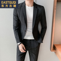 2019 autumn suit men Korean trend Net red small suit slim young hair stylist two sets striped coat