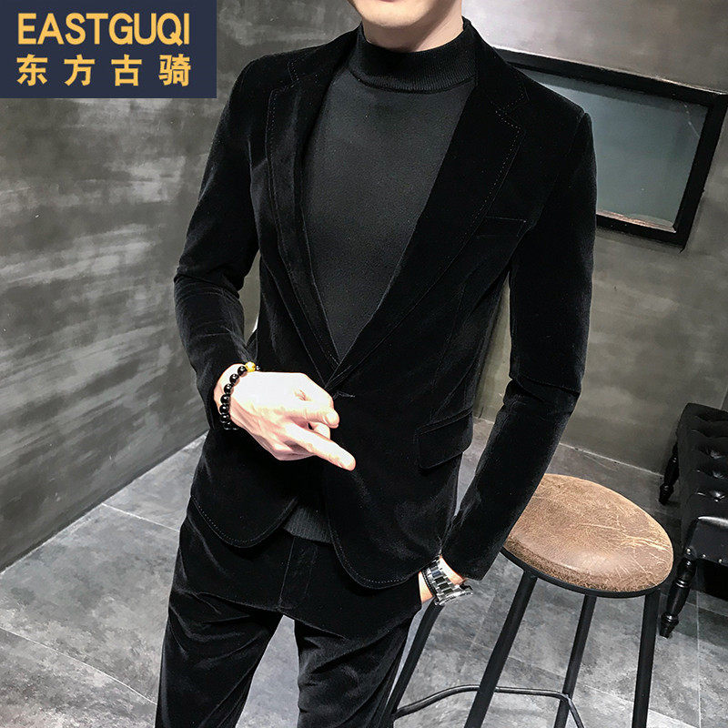 Spring small suit gold velvet trendy Korean version of the young yuppie society little guy West suit for old two-piece suit man