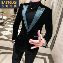 Yuci suit men Korean version of slim gold velvet small suit hair stylist trend two-piece costume performance singer