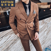 2020 Spring suit mens small suit three-piece suit Korean version of slim marriage suit groom wedding handsome host tide