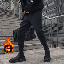 Plus velvet casual jeans mens spirit guy handsome college students mens feet pants Harlan radish pants plus size trend