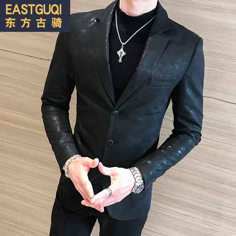 Suit men's spring Han version hairstylist Handsome Leather dark camouflavored Little Western suit Fashion Casual Night Field Coat Tide
