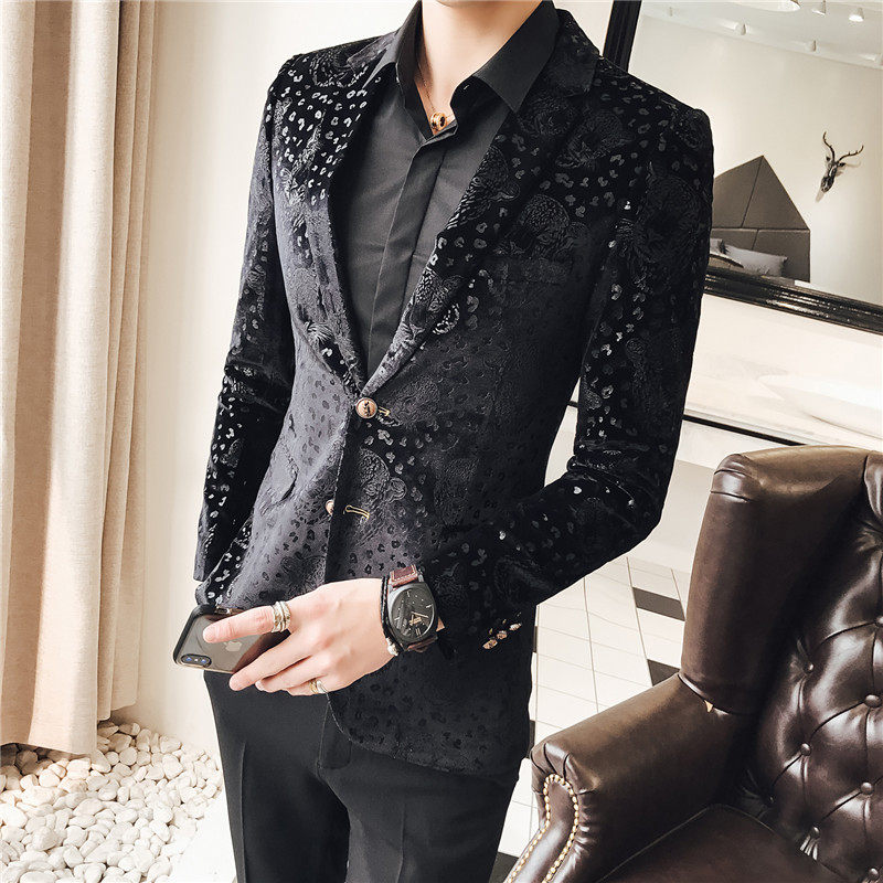 Spring new men's print to make old suit trend handsome young western suit male Korean version of manicure nightfield big size coat