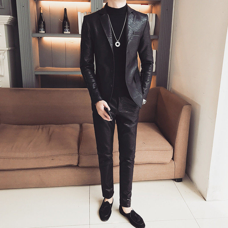 Pupi suit men and Korean edition of Young Hairdress two pieces of fashion tide boy and handsome nightclub small suit