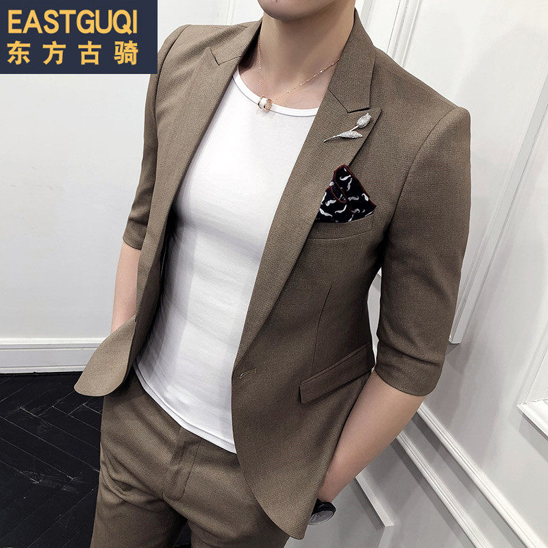 Summer coat hair stylist small suit men's slim half-sleeved short-sleeved three-quarter sleeve suit men's shirt suit medium sleeve thin tide