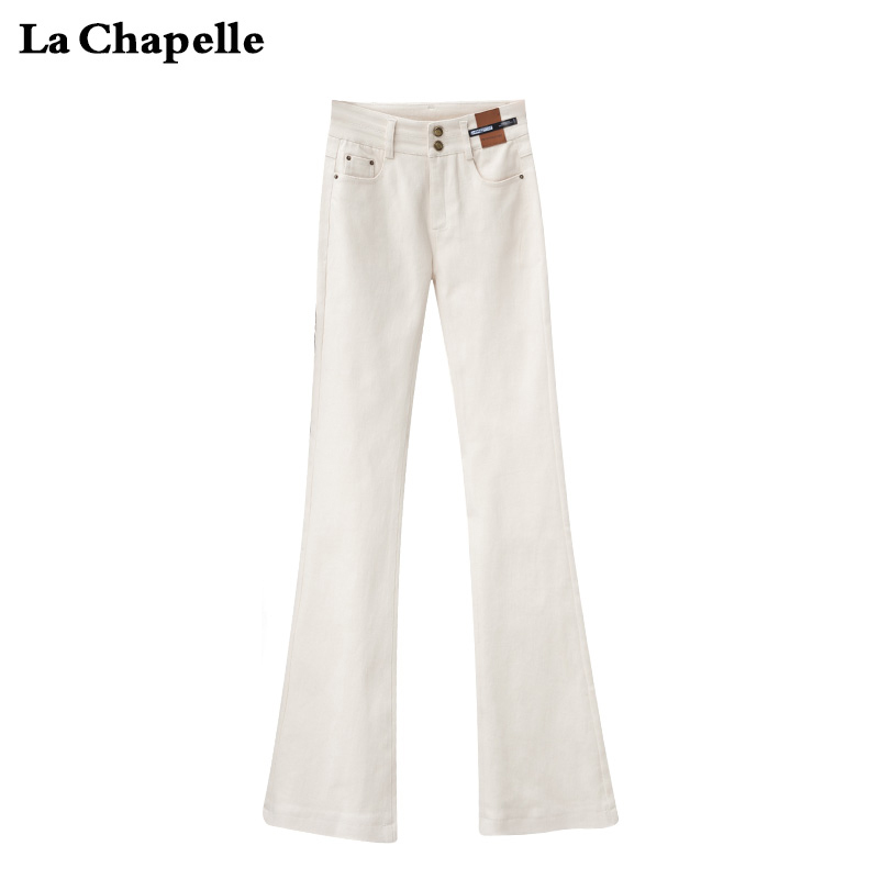 La Chapelle Off-White Casual Flared Jeans for Women 2026 Spring and Autumn New High-Waisted Cropped Bell-Bottom Pants