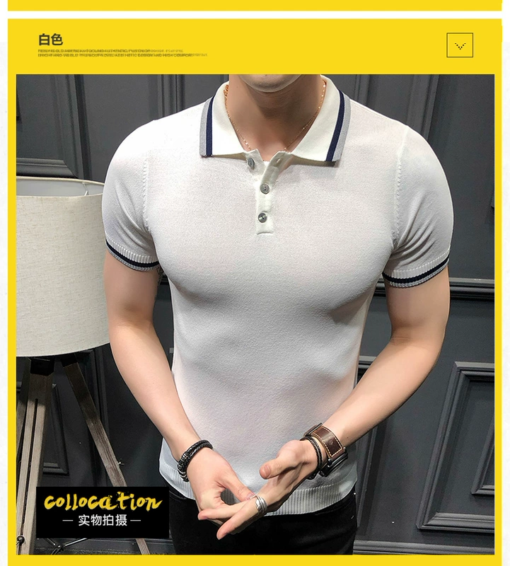 Áo thun nam mùa hè 2018 mới Áo thun dệt kim mỏng Hàn Quốc Áo sơ mi POLO nam ngắn tay áo thun nam có cổ lacoste