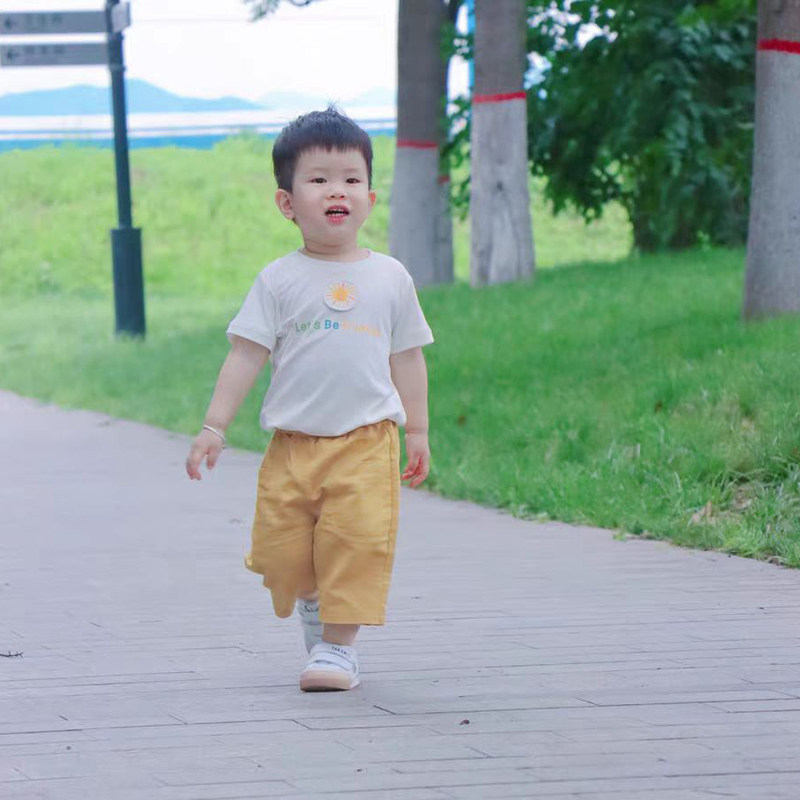 American Xiaohui Youlan home clothes children's pajamas thermal underwear suit spring baby cotton short-sleeved T-shirt