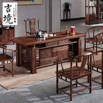 Red Wood Tea Table And Chairs Combined Chicken Wings Wood Kongfu Tea Table Solid Wood New Chinese Office Bubble Tea Table Zen Table Furniture