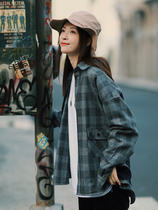 PSO Brand 19AW2 Japanese retro tide Brand gray plaid shirt Hong Kong style couple check shirt jacket