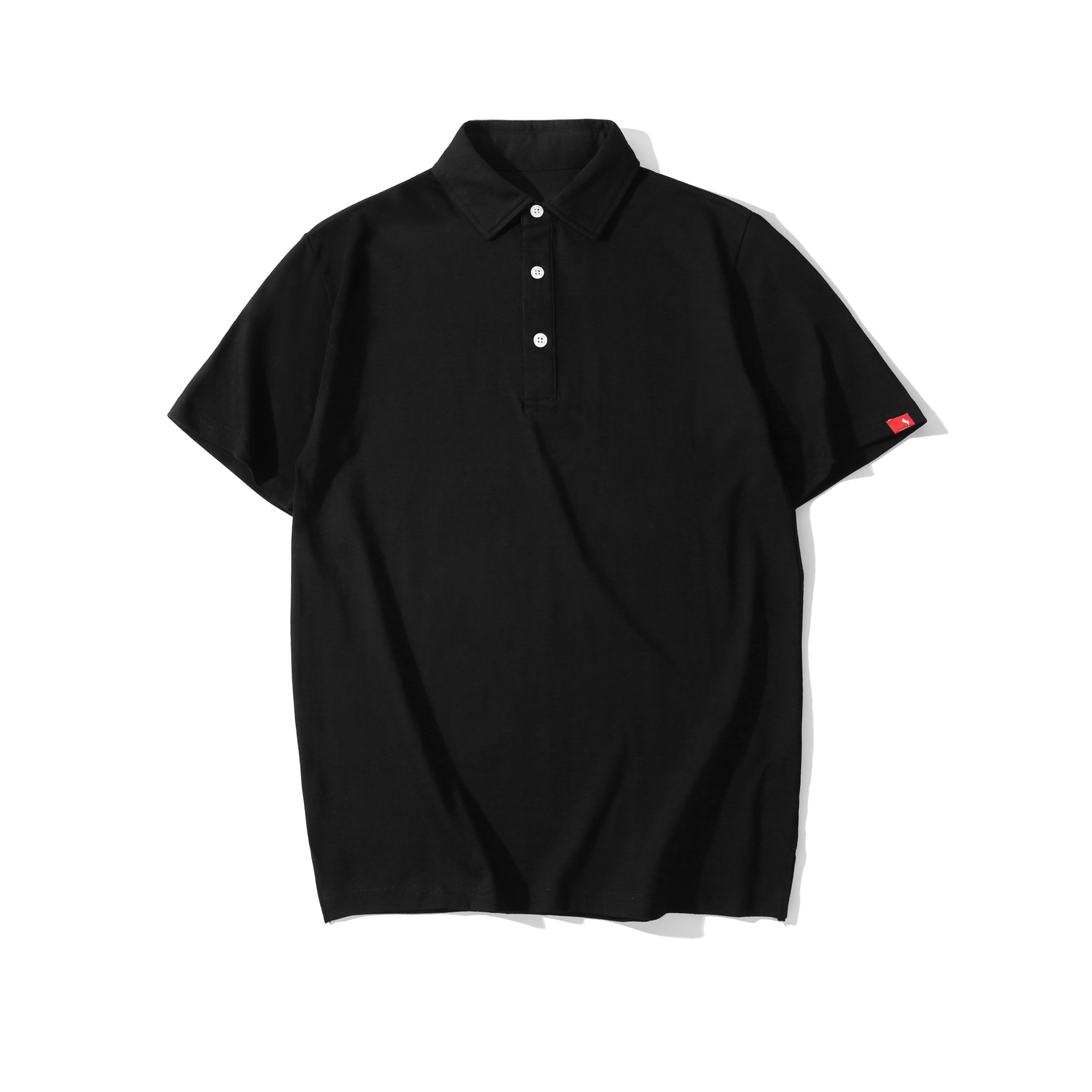 Áo cotton nguyên chất nhập khẩu Nhật Bản màu đen nặng gió gió áo sơ mi POLO nam màu trơn ve áo ngắn tay cotton mùa hè nam polo áo
