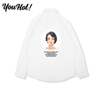 S R L G 2018SS Original Design Tide brand pattern print blue white oxford cotton mens shirt