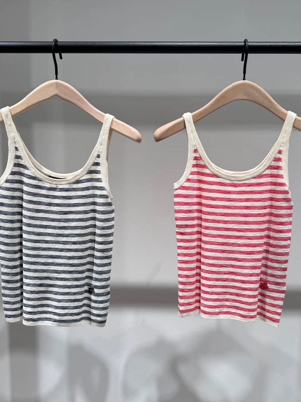 Authentic 2026 Summer New Product Rayon Cotton Vintage Bamboo Texture Lightweight Striped Vest Mbf2Vet015