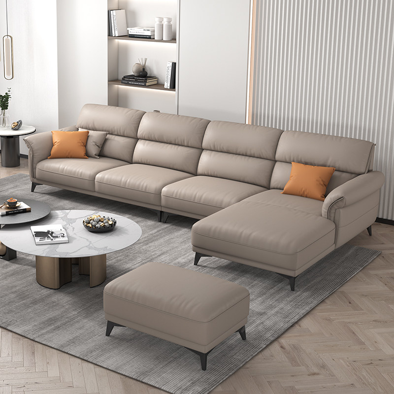 Italian minimalist leather sofa small apartment straight row three-person living room modern minimalist high-back leather sofa