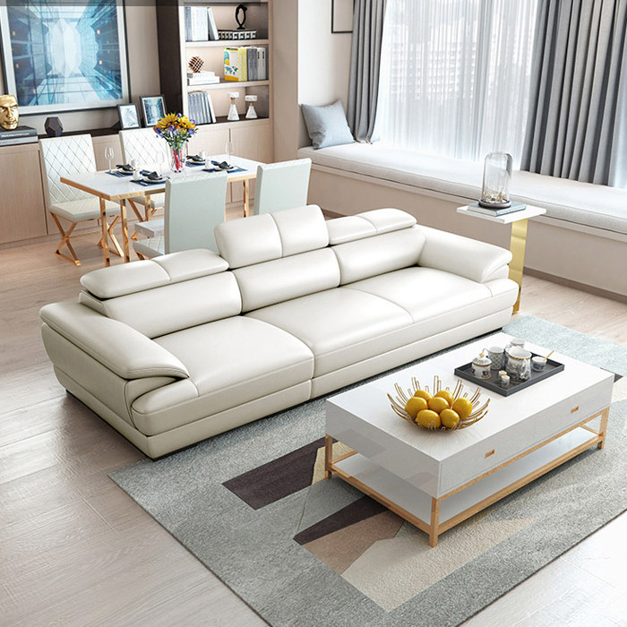 Minimalist leather sofa head layer cowhide three-person Nordic small apartment modern minimalist 18m double leather art sofa