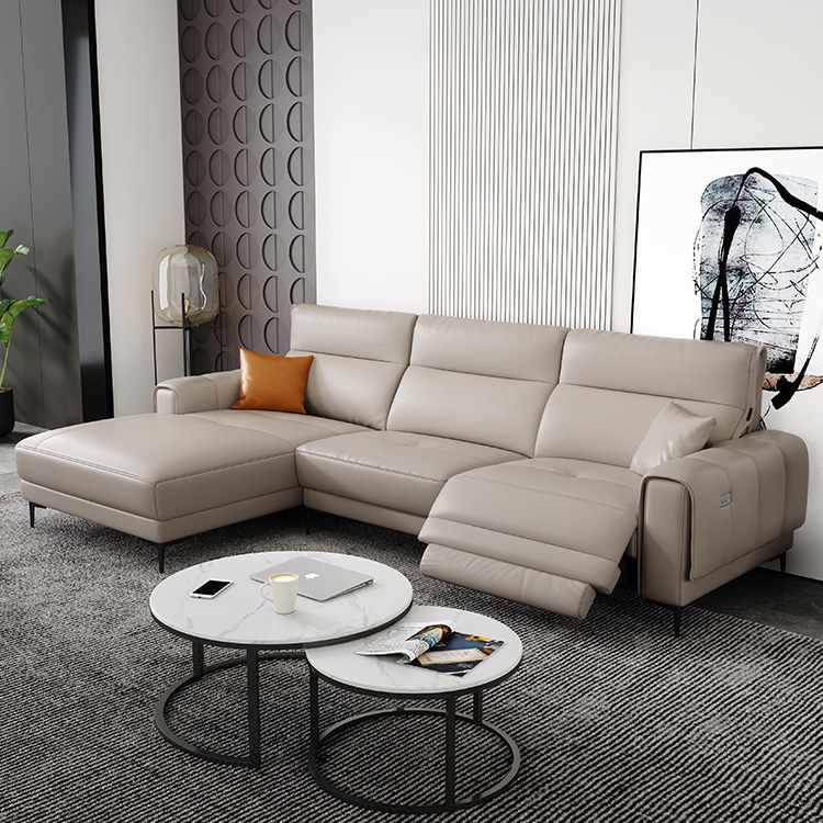 Electric function sofa small family type Italian light luxury plush leather sofa living room modern simple single person triple
