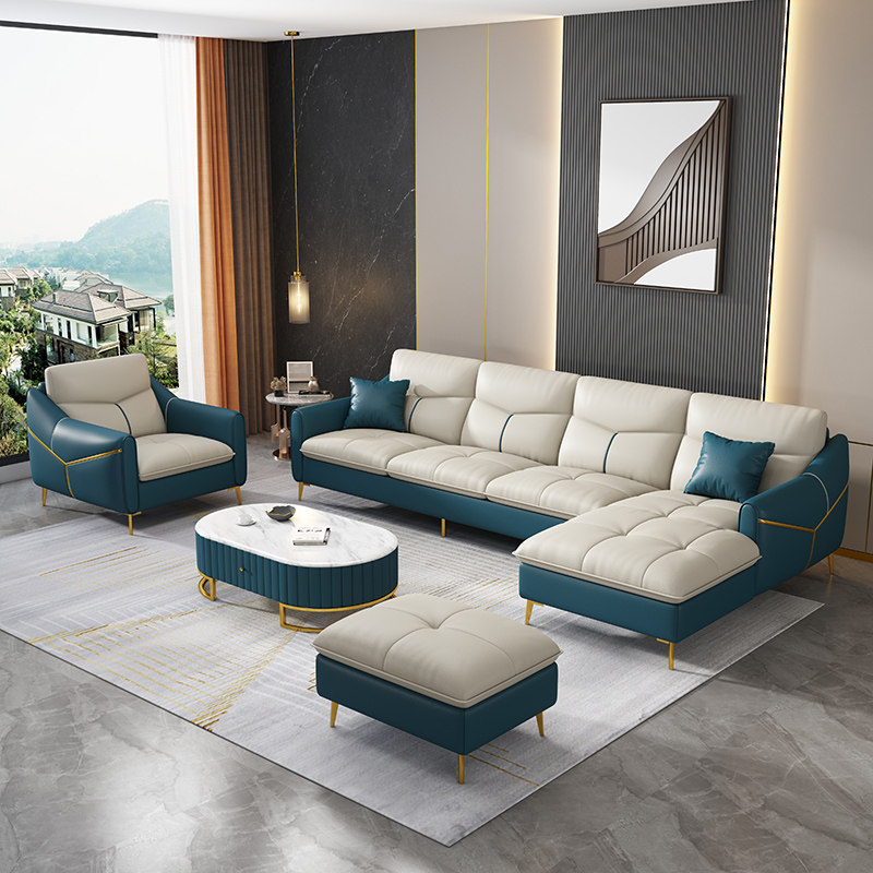 Light luxury sofa living room modern simple straight row four people three people latex corner Nordic leather sofa small apartment - Taobao