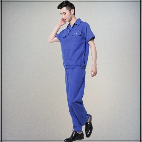 Лето Тонкие длинные и короткие рукава для мужчин и женщин мыть хлопковые темно-синяя рабочая одежда.