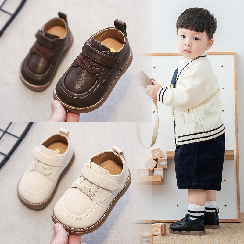 New Style 1-3 Year Old Boys and Girls Toddler Shoes, Spring and Autumn Soft-Soled Baby Shoes, British Style Boys' Small Leather Shoes, Breathable Single Shoes