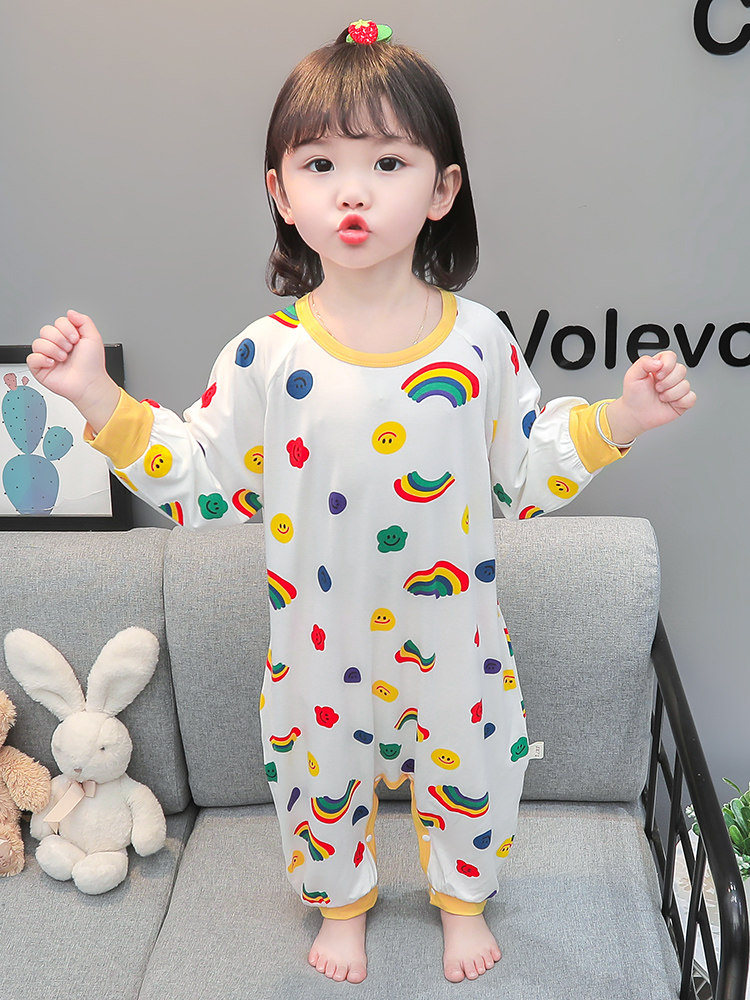 CHILDRENS ONE-PIECE PAJAMAS SPRING AND AUTUMN THIN BABY GIRL MODAL LONG SLEEVE AIR CONDITIONED CLOTHES SLEEPING BAG GIRLS AUTUMN STYLE LOUNGEWEAR