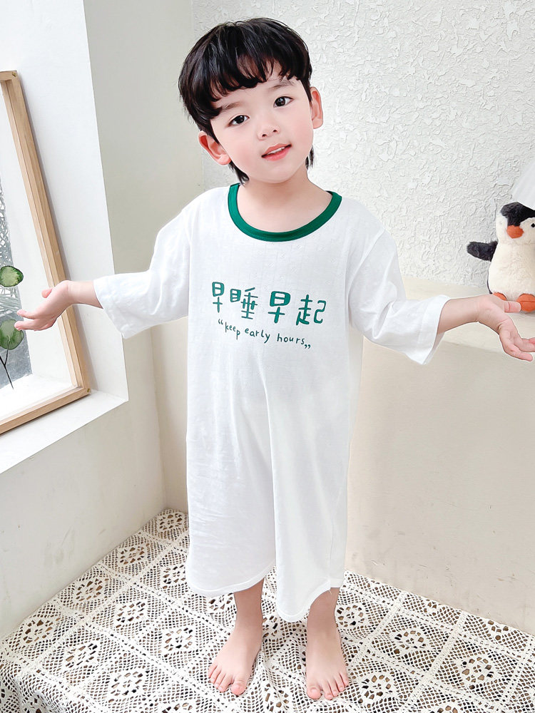 BABY SHORT-SLEEVED ONE-PIECE PAJAMAS THIN BOYS COTTON NIGHTGOWNS HOME CLOTHES GIRLS BELLY PROTECTION NIGHTDRESSES KICK-PROOF AIR-CONDITIONED CLOTHES