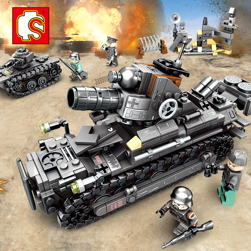 Senbao 101213-6 Steel Empire 4 Contracts 1 Tank Combat Car Boy Small Grain Assembled Building Blocks Parquet Toys
