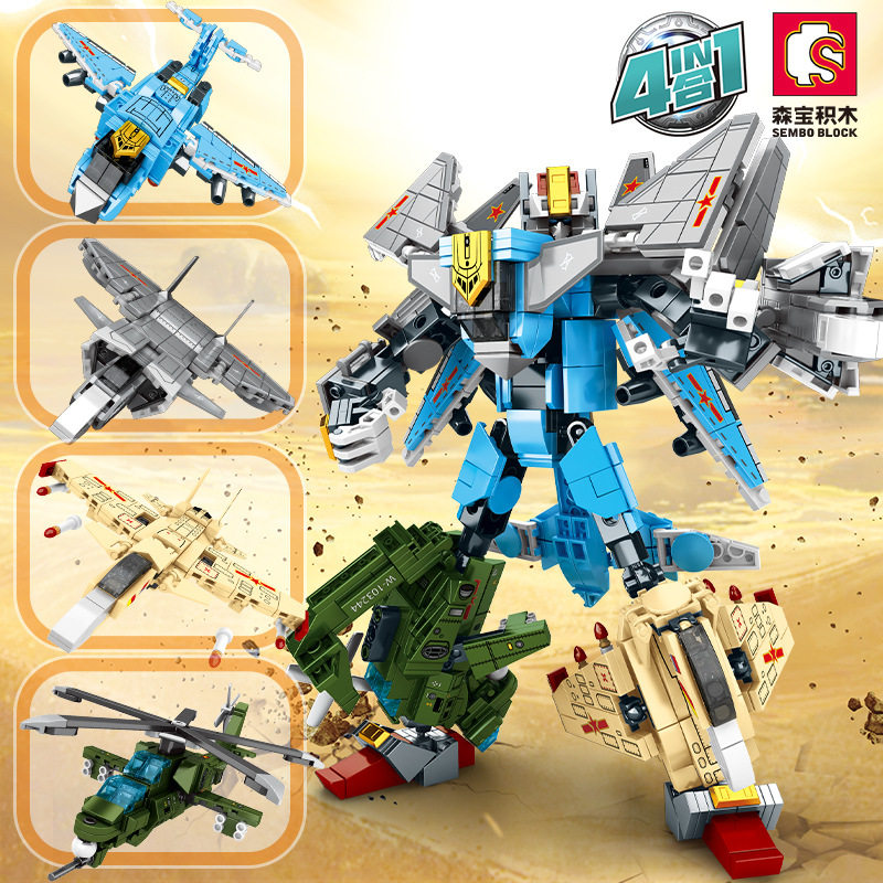 Senbao 103241-4 Steel machine A 4-fit 1 Accumulation Disease Wind Horn Robot Assembly Model Boy Assembled Toy