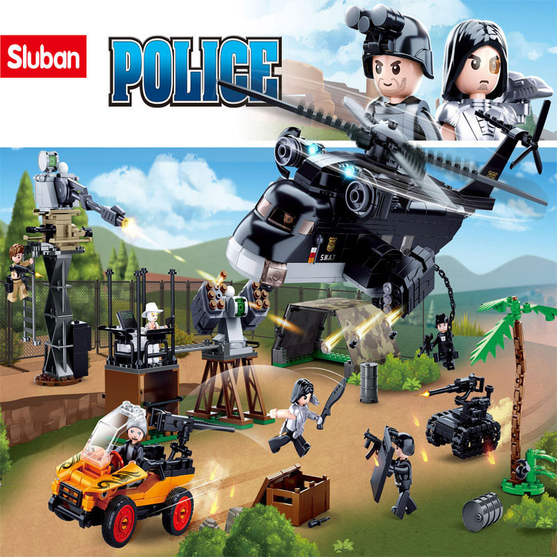 Small Ruban Boy Assembled Building Blocks Children's Puzzle Toy Full Police Dispatched Police Car Helicopter Nest To Raid 0775