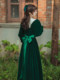 This year's popular green temperament ladies court style dress light luxury small dress velvet autumn and winter dress high-end sense