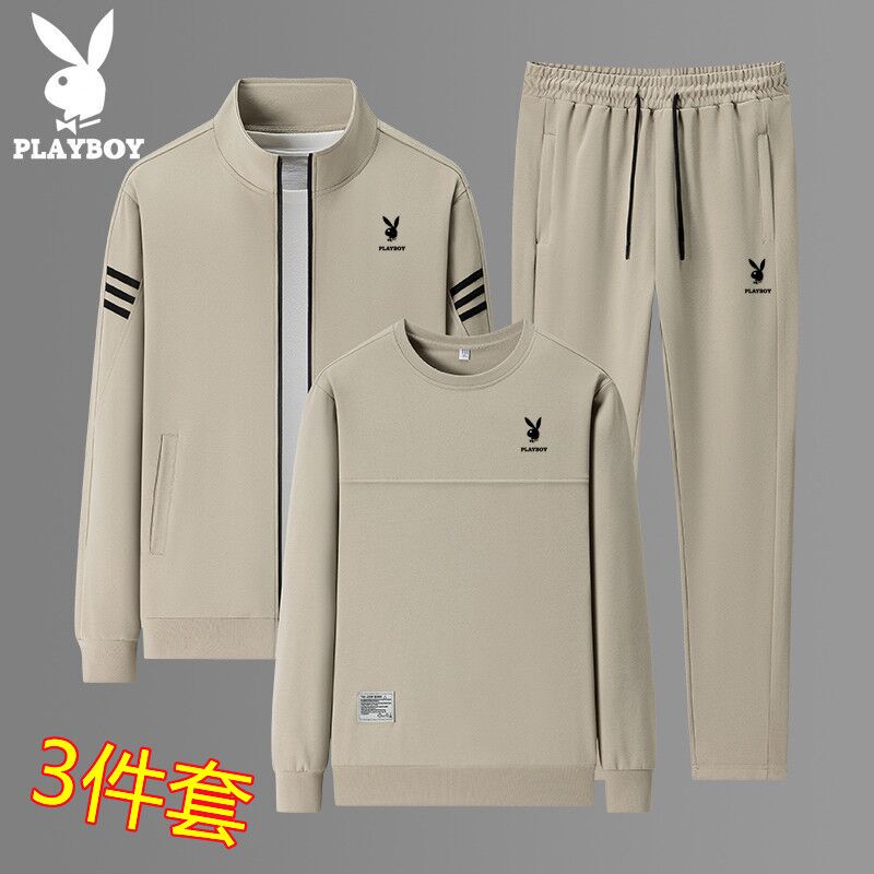 Playboy Sports Suit Men's Spring and Autumn Stand-Up Collar Sweatshirt Jacket Men's Loose Large Size Casual Wear Three-Piece Set