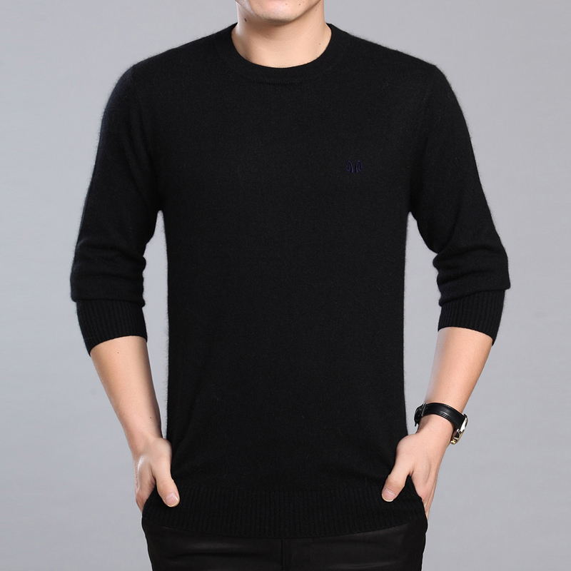 Mùa thu và mùa đông mới áo len cashmere màu rắn nam cổ tròn áo thun dày trung niên áo len cha áo len kích thước lớn áo cổ lọ