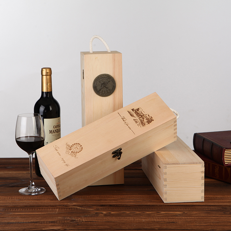 Red wine wooden box single wine box wine gift box wooden red wine packaging box pine wine box