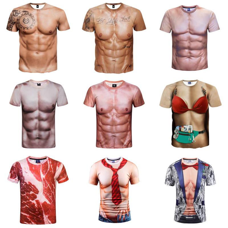 Muscular Man Outfit, Muscular Man Short-Sleeve T-Shirt, Realistic 3D Fake Abs Half-Sleeve Undershirt, Performance Clothing, Trendy