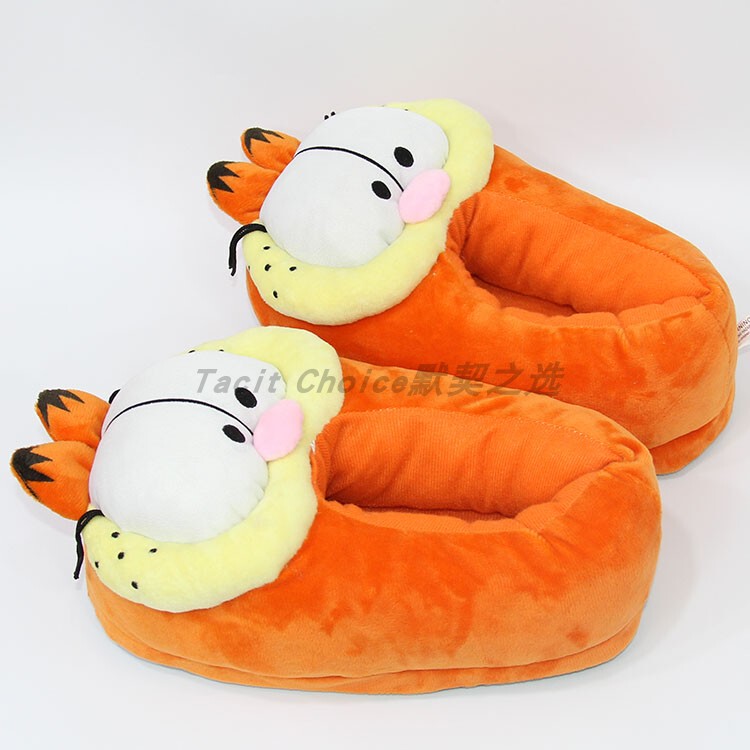 Cute and Unique Garfield Cartoon Fat Orange Cat Plush Slippers for Autumn and Winter, Home Warm Cotton Slippers for Students and Couples