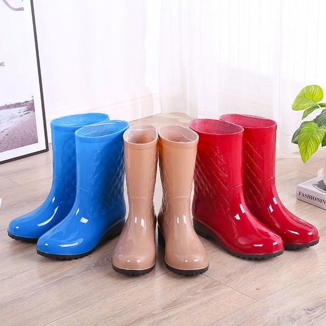 New mid-tube plus velvet rain boots, rain boots, waterproof shoes, rubber shoes, overshoes, water boots, women's fashionable adult non-slip high tube rain boots