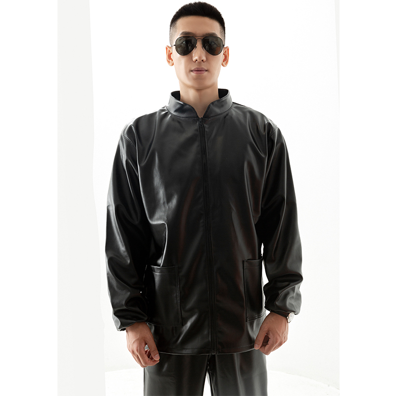 Men's Thin Leather Pants and Jacket Set for Work, Waterproof and Oil-Proof Leather Pants and Jacket Workwear