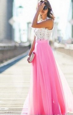 sleeveless lace stitching chiffon long dress NSYF47048