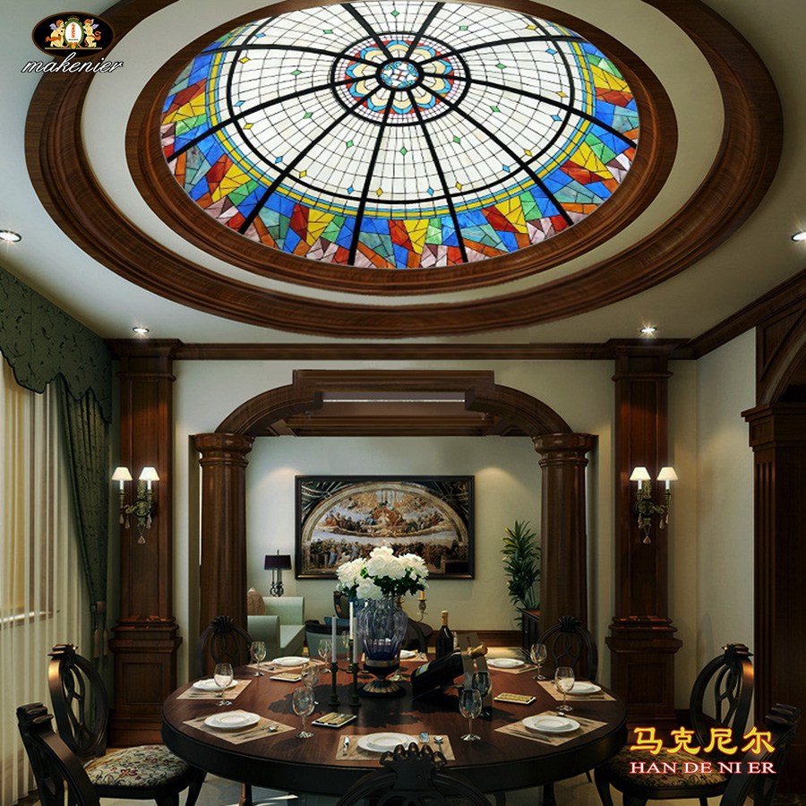 Custom Villa Clubhouse Dining Room Aisle Round Dome Eurostyle Retro Tifani Church Seven Color Art Glass