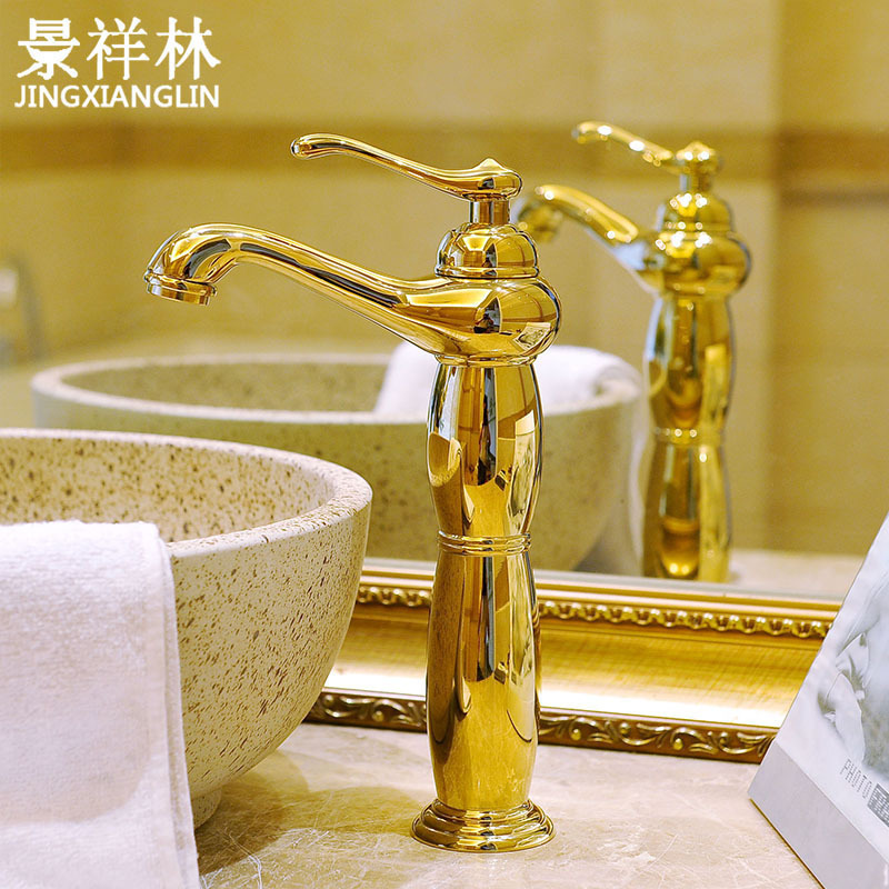 European gold-plated basin faucet double-hole hot and cold faucet golden faucet gold five faucet-6607K