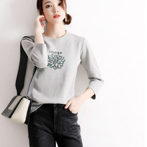 JOLIMENT three-dimensional flower embroidery aged round neck autumn winter pullover gray cotton sweater 2021 New Women