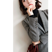 Elegant English style style temperament herringbone design small suit slim wool wool tweed suit jacket female spring and autumn