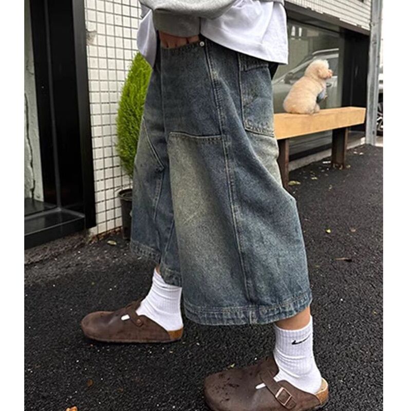 Plus Size 150kg High Street Retro Distressed Denim Shorts for Men and Women Summer Loose Casual Wide Leg Three-Quarter Pants 2