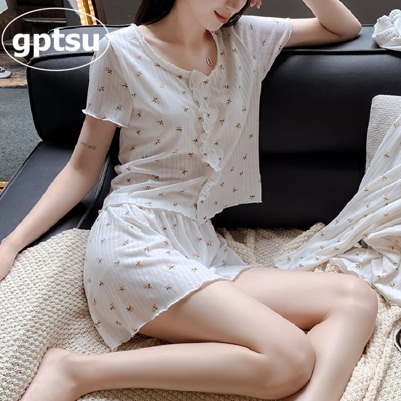 Japanese Gp Pajamas for Women 2025 New Summer Pure Cotton Japanese Sweet Floral Thin Short-Sleeved Summer Home Wear Set