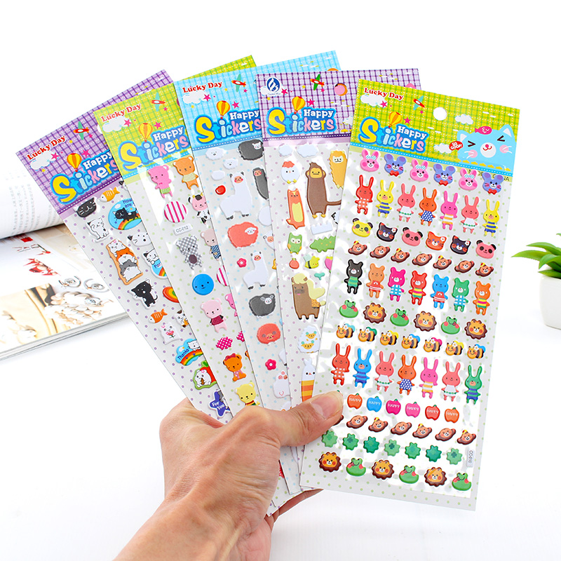 Creative cute animal decoration stickers Children cartoon small stickers Three-dimensional DIY diary album stickers Bubble stickers