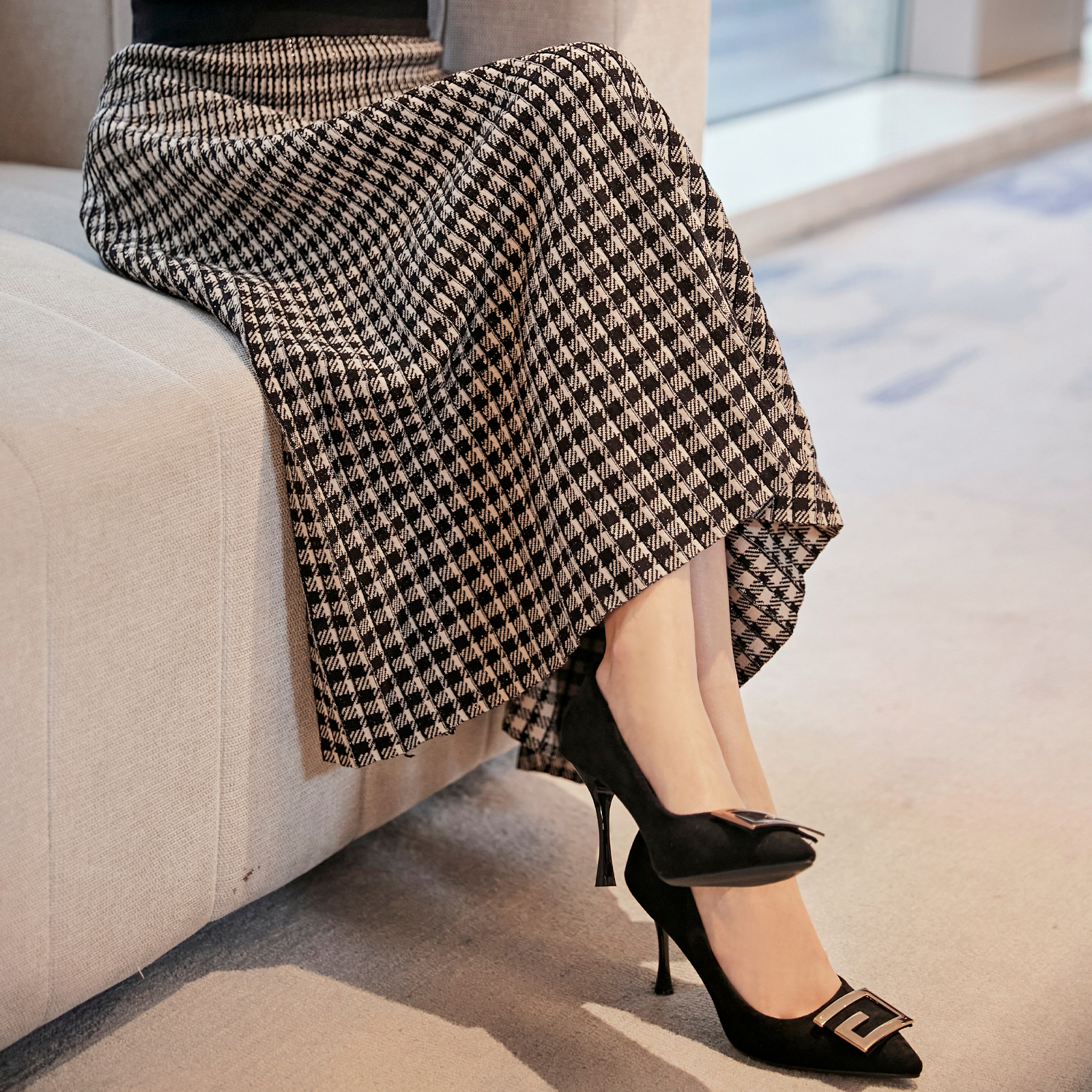 Retro gig half body dress Women 2021 Autumn Winter new 100 hitch loose waist Long version A word dress