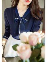 FENPERATE autumn 2021 love blue high-end foreign-colored bow lace-up knit sweater