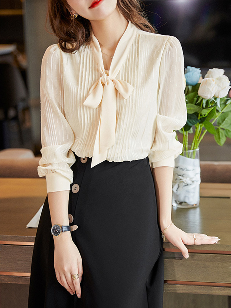 FENPERATE French style lacing snowspun shirt woman early fall new 2021 Temperament Long Sleeve Fashion Blouse