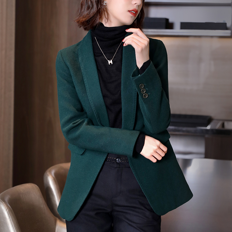FENPERATE 2021 Autumn winter new straight drum green workplace light extravagant a grain of button-up sweaty suit women's clothing