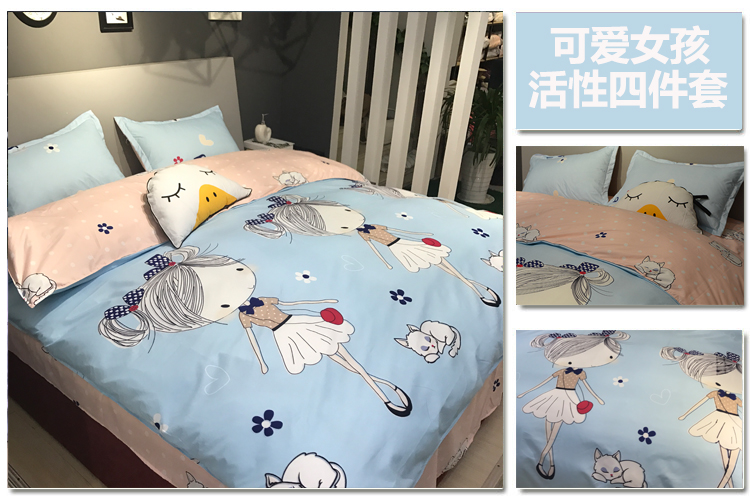 New Chibi Maruko phim hoạt hình gia đình bốn 1.8m khăn trải giường quilt 1,5 1,2 đơn ký túc xá ba mảnh phù hợp - Bộ đồ giường bốn mảnh bộ chăn ga gối đệm cute