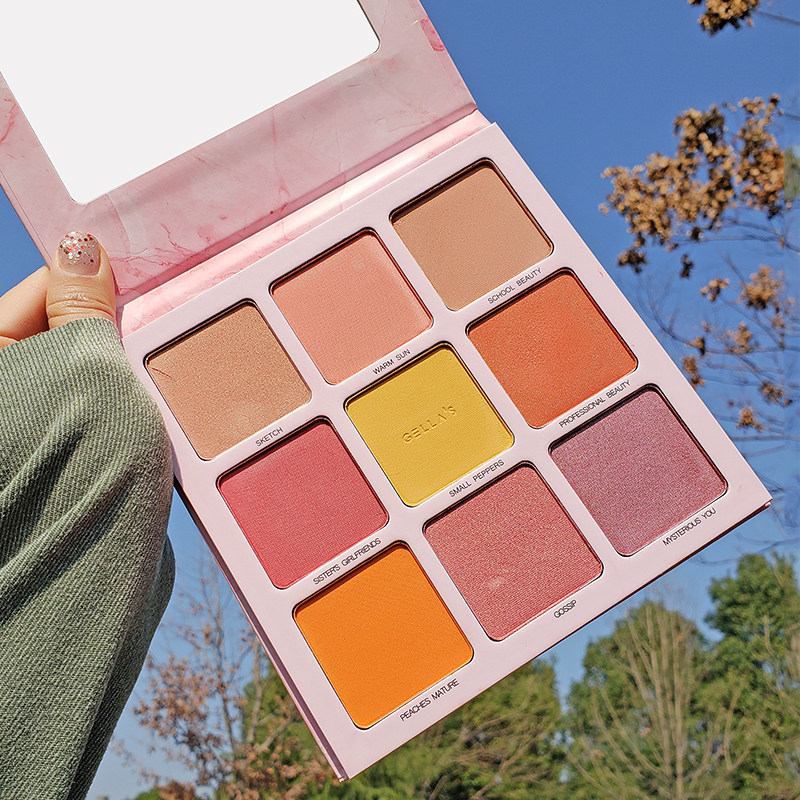 A multi-use nine-color blush lasting natural pearlescent matte mango yellow rose bean paste color girl eyeshadow palette
